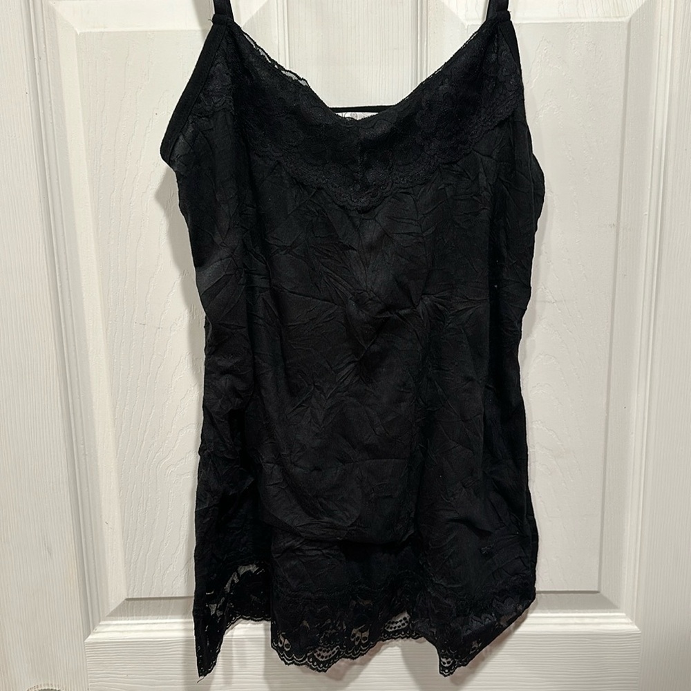 Black lace dress Barn size large Cami with adjustable straps.